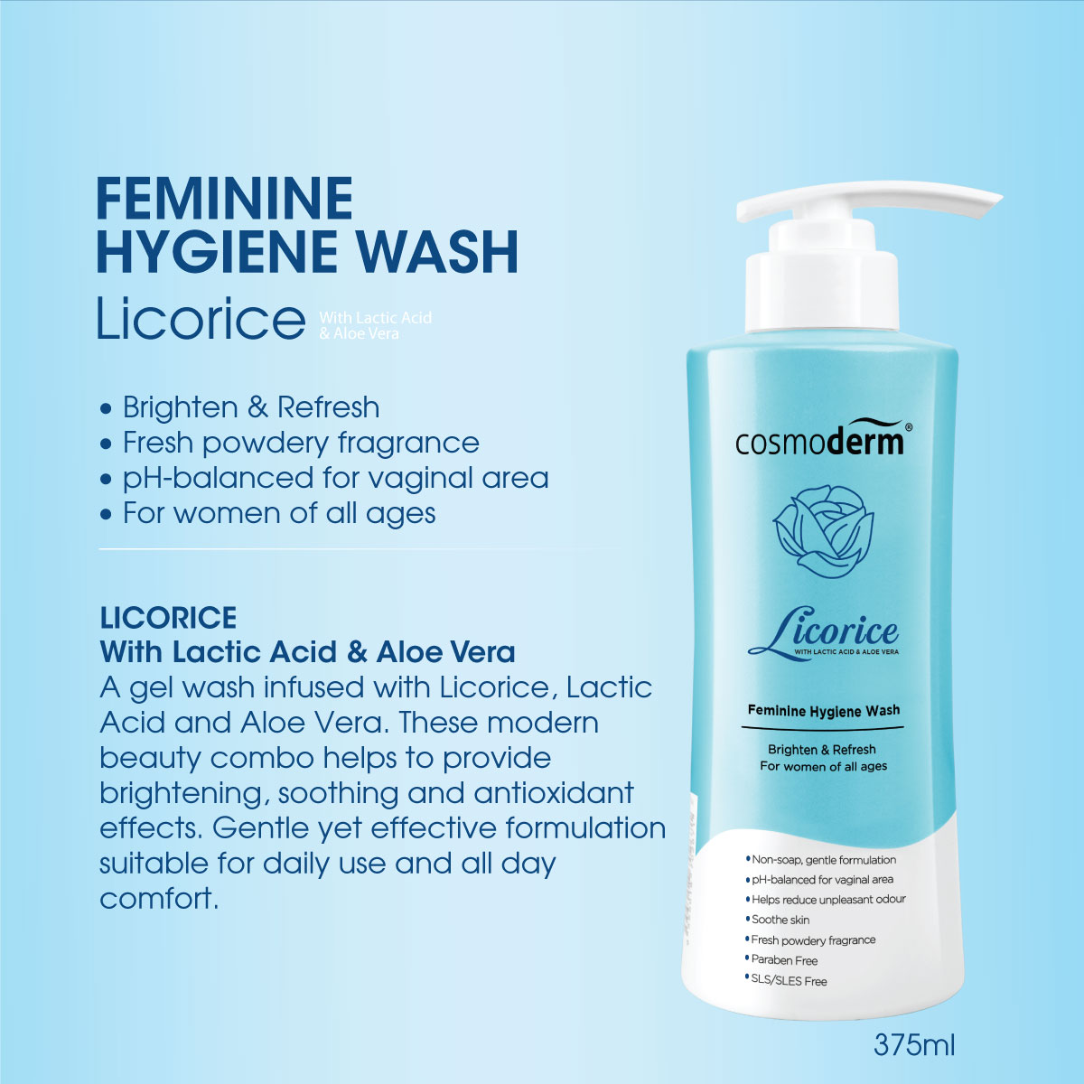 Cosmoderm Licorice Feminine Hygiene Wash (with Lactic Acid & Aloe Vera